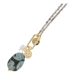 Ketting halfedelsteen grijs...