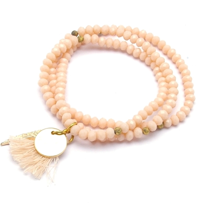 Armband facetglas 3 keer om met kwastje