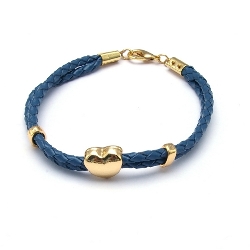 Armband gevlochten natuurleer met verguld goud hartje