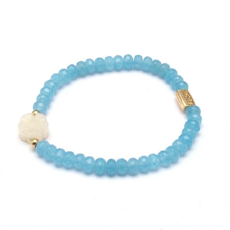 Armband facet donut blue sponge quartz met halfedelsteen bloem