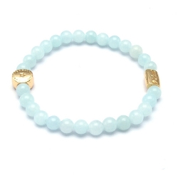 Armband 4mm stone beads lichtblauw met verguld rondje