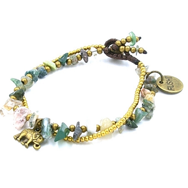 Armband 2 rij chips halfedelsteen en oudgoud kraaltjes