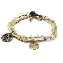 Armband 2 rij chips halfedelsteen en oudgoud kraaltjes