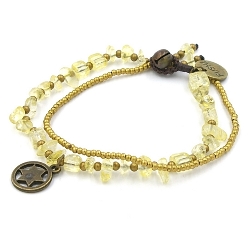 Armband 2 rij chips halfedelsteen en oudgoud kraaltjes