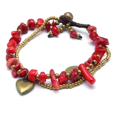 Armband 2 rij chips halfedelsteen en oudgoud kraaltjes