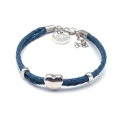 Armband gevlochten natuurleer met verzilverd hartje