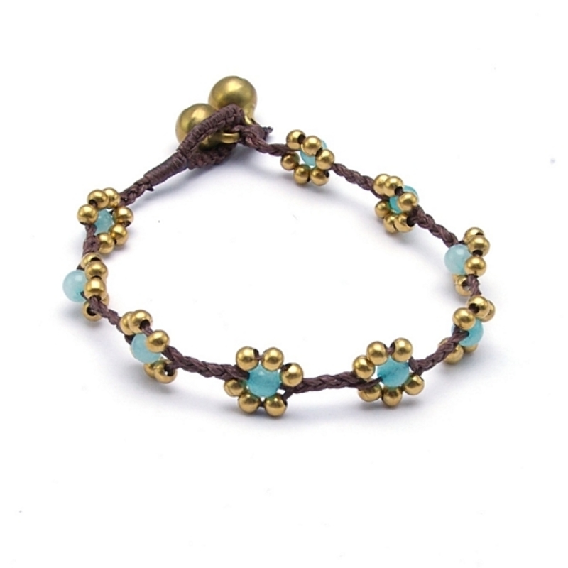 Armband 4mm stone beads bloemetje met oudgoud