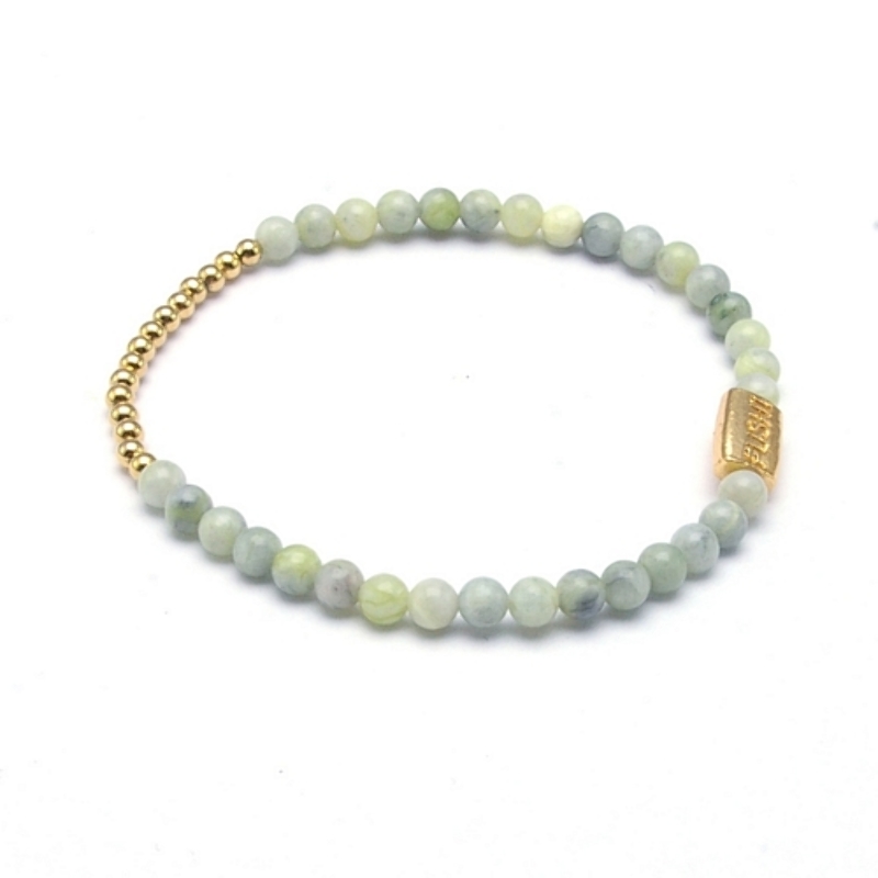 Armband halfedelsteen jade 4mm en verguld goud kraaltjes