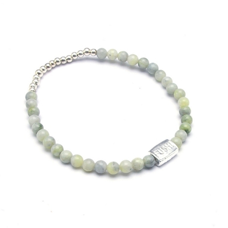Armband halfedelsteen jade 4mm en verzilverde kraaltjes
