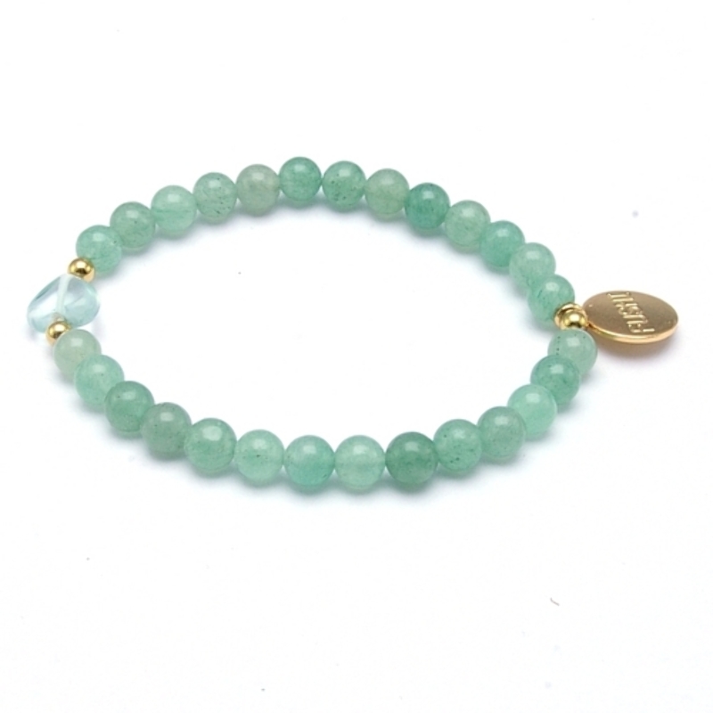 Armband halfedelsteen aventurine met hartje en goud