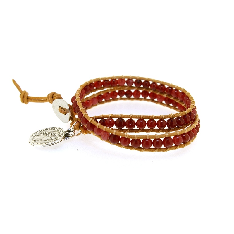 Armband wrap met agaat en natuurleer