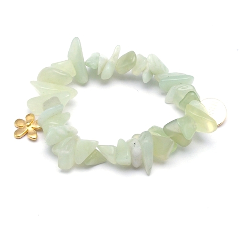 Armband halfedelsteen chips lichtgroen met goud