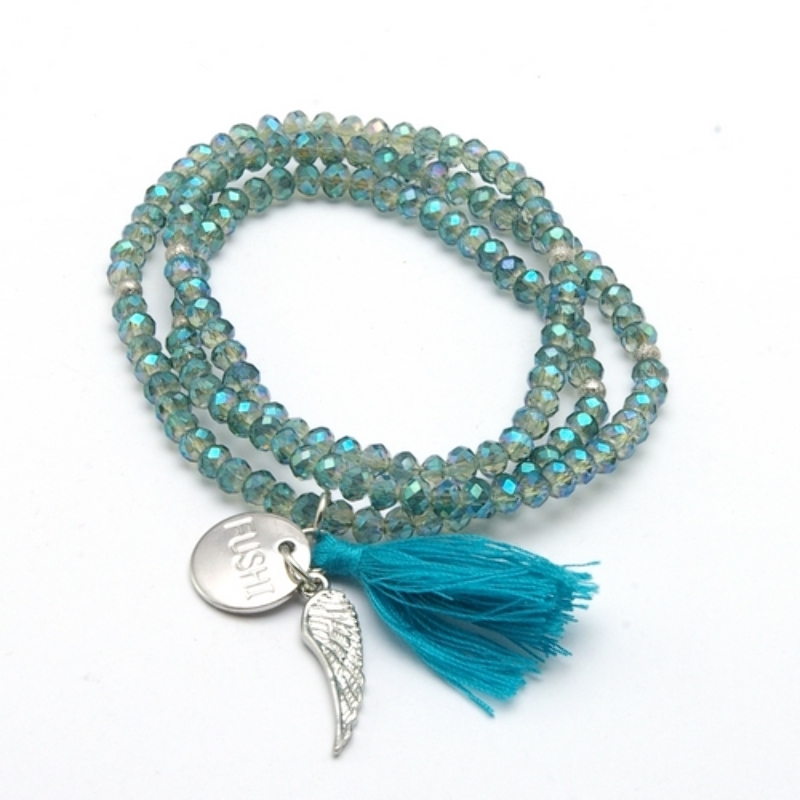Armband facetglas 3 keer om met kwastje