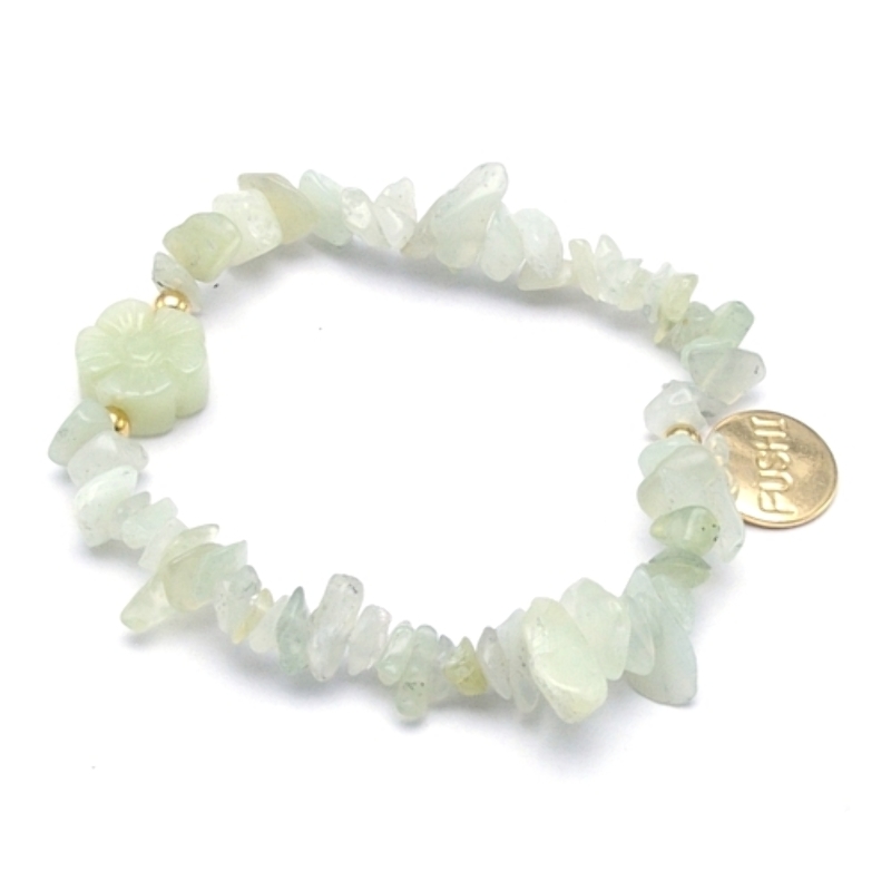 Armband halfedelsteen chips lichtgroen met goud