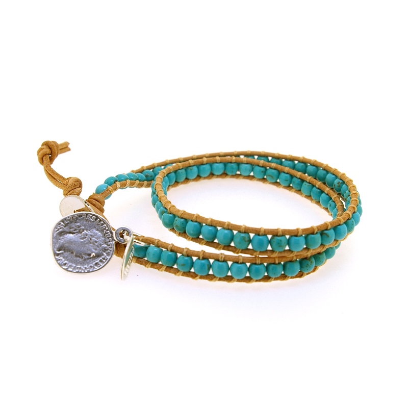 Armband wikkel halfedelsteen turquoise 4mm