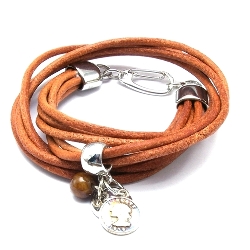 Armband natuurleer ruw 3 keer rond (cognac)