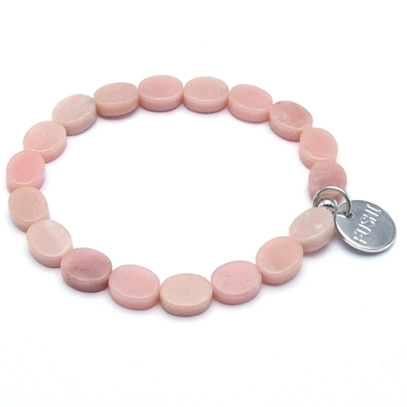 Armband halfedelsteen plat ovaal roze