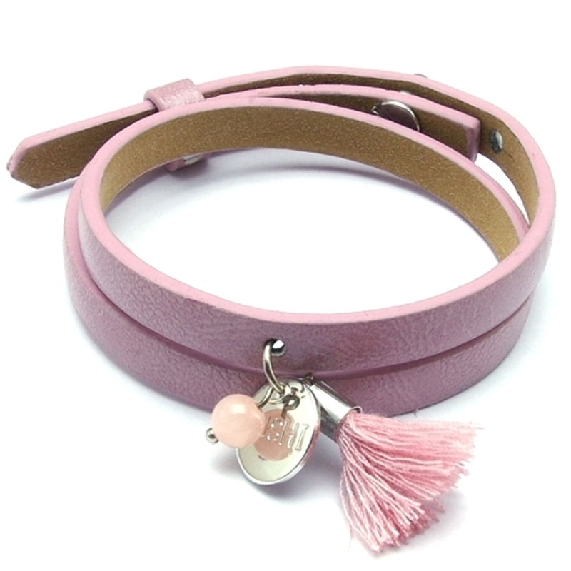 Armband leather look roze 2 keer om