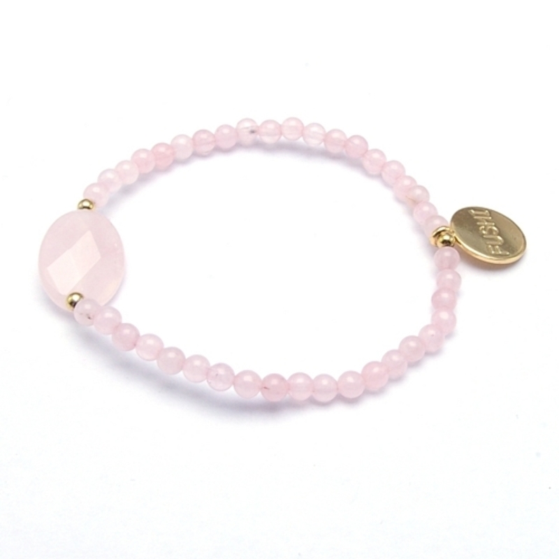 Armband halfedelsteen rozekwarts met verguld goud