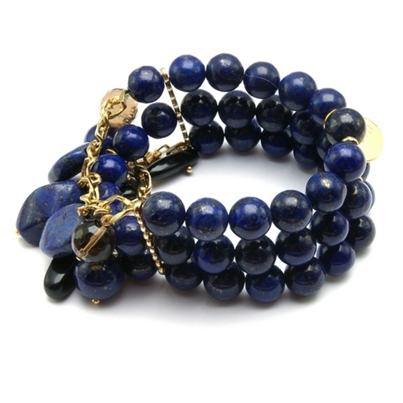 Armband halfedelsteen lapis lazuli met goud 3-rij