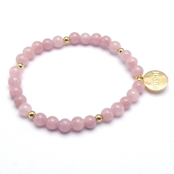 Armband 6mm steenkralen roze met gouden balletjes