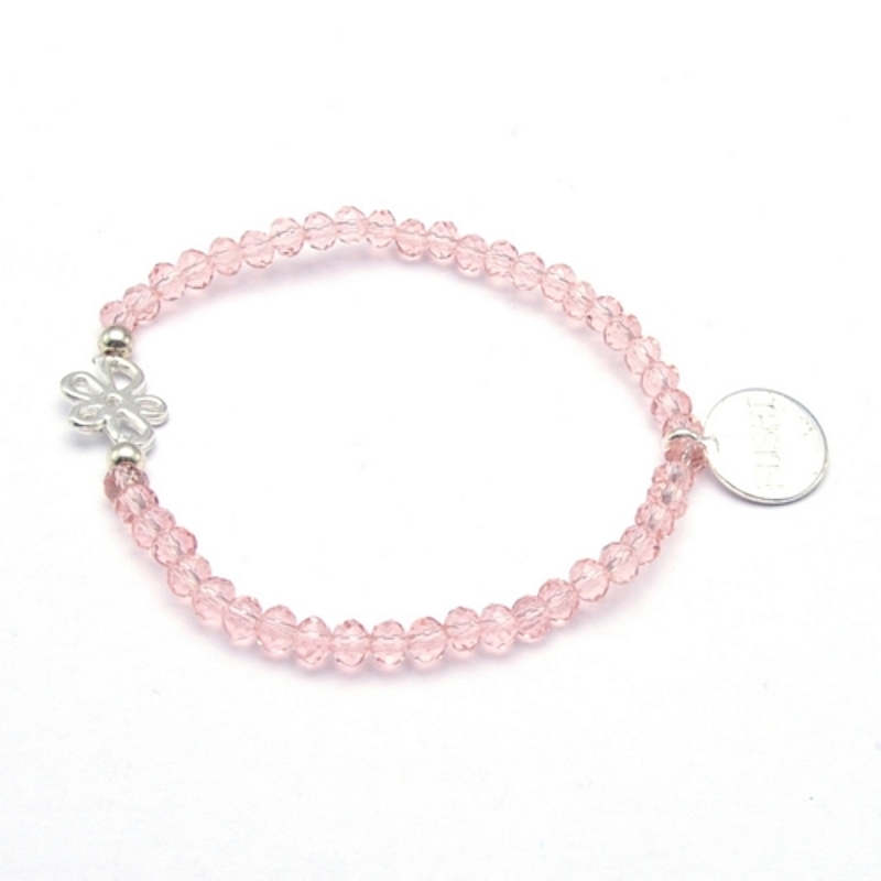 Armband lichtroze facet met verzilverd bloemetje