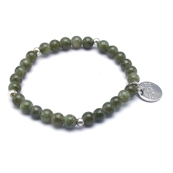 Armband 6mm steenkralen groen met zilveren balletjes