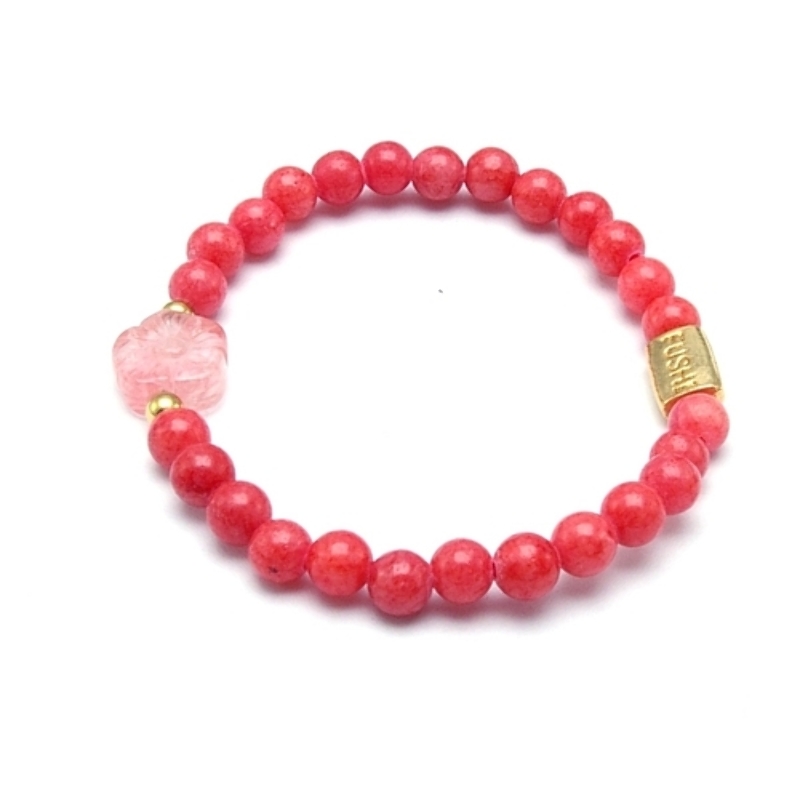 Armband steenkralen en cherry quartz met verguld goud