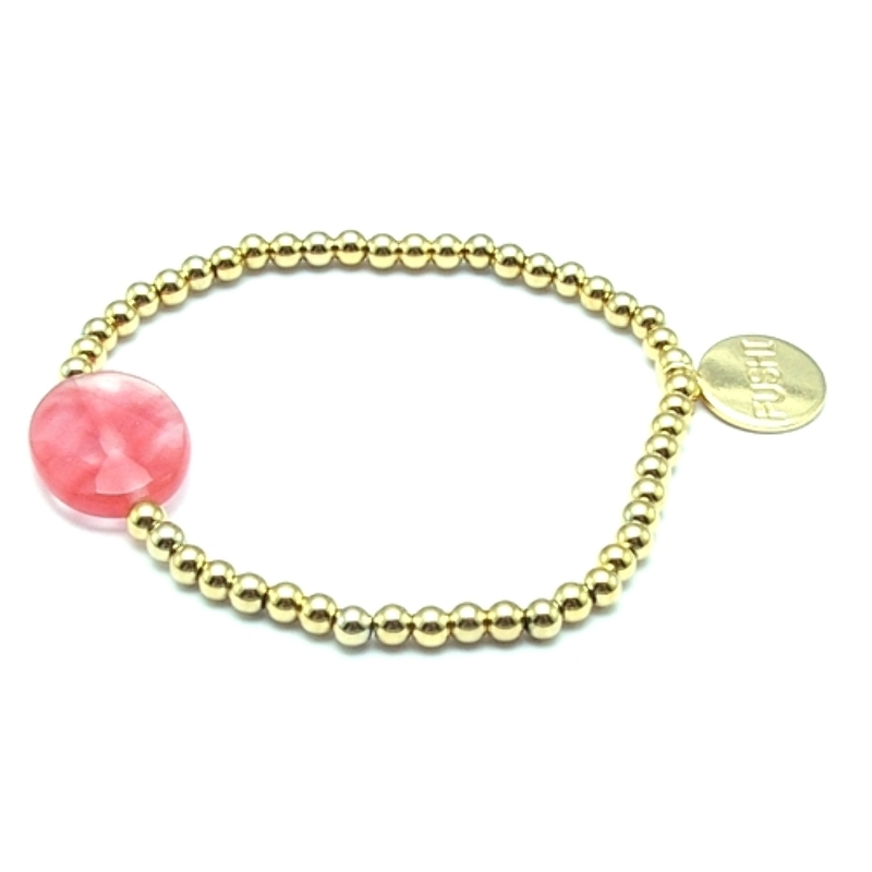 Armband 4mm verguld goud kraaltjes met cherry quartz steen