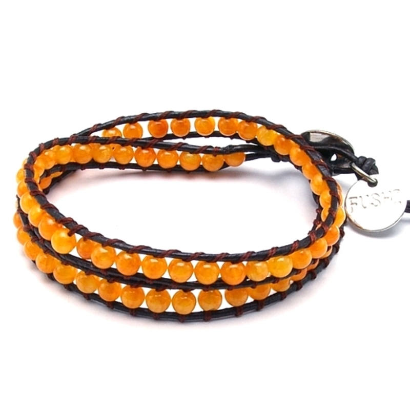 Armband wrap met steenkralen, oker