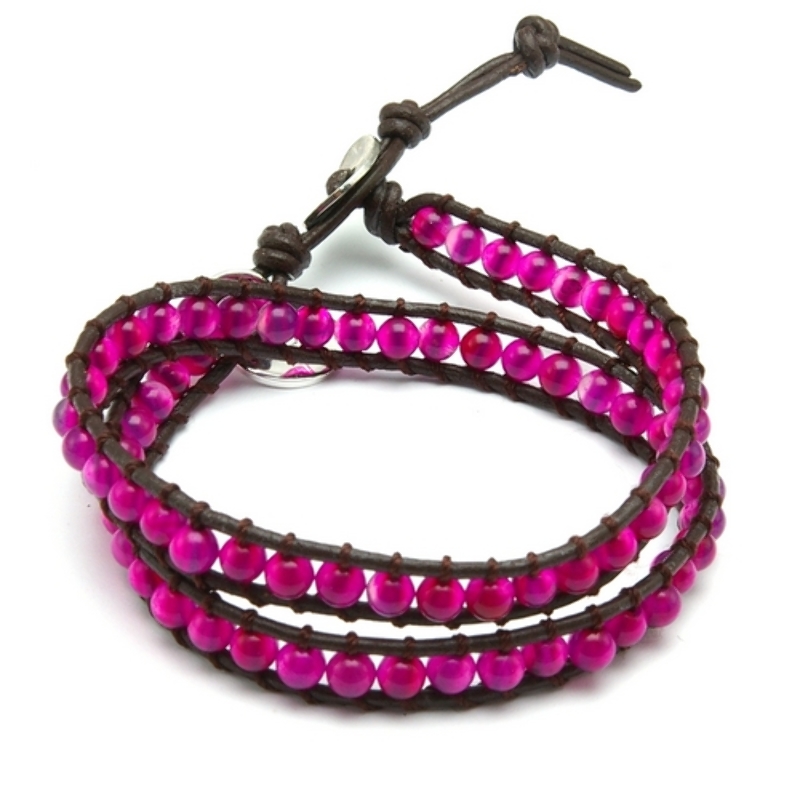 Armband wrap met agaat en natuurleer