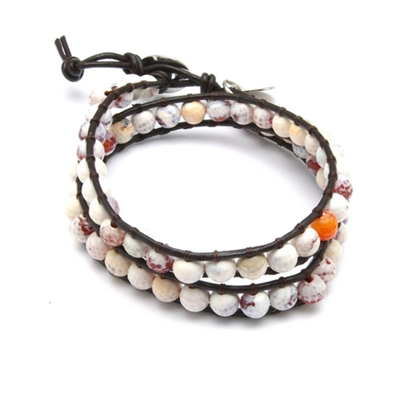 Armband wrap met agaat en natuurleer