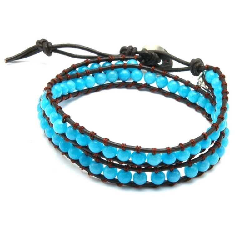 Armband wrap met steenkralen, ijsblauw