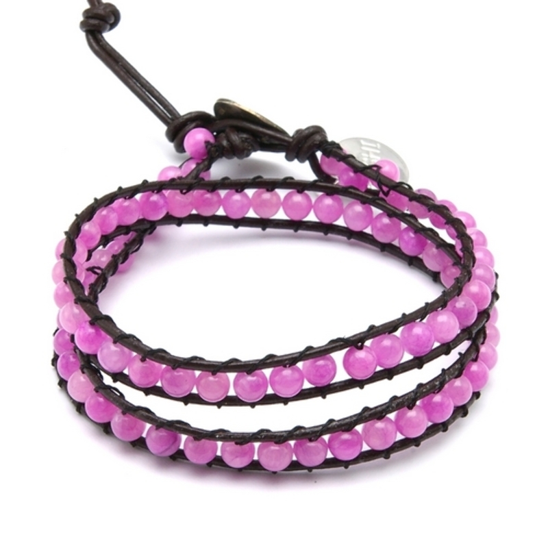Armband wrap met steenkralen, roze