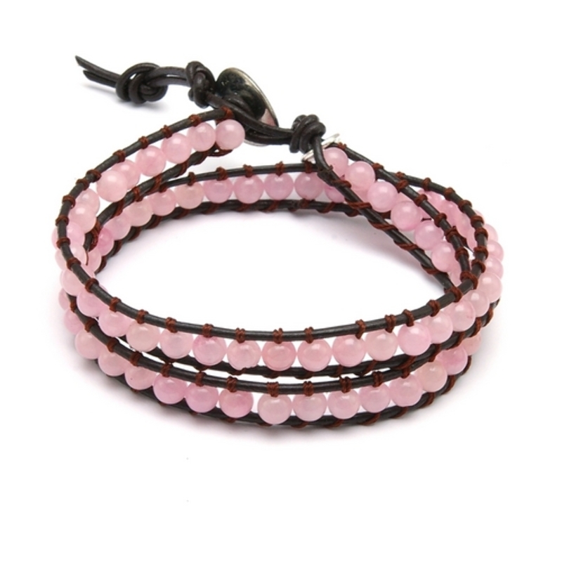 Armband wrap met steenkralen, lichtroze