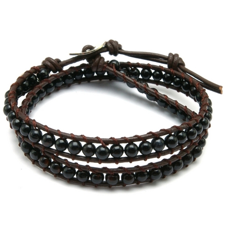 Armband wrap met steenkralen, zwart