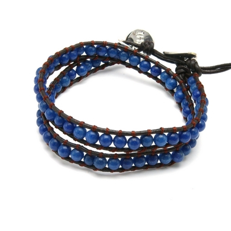 Armband wrap met steenkralen, donkerblauw