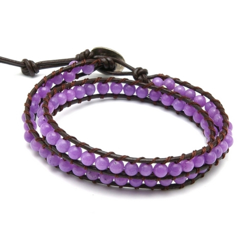 Armband wrap met steenkralen, lila