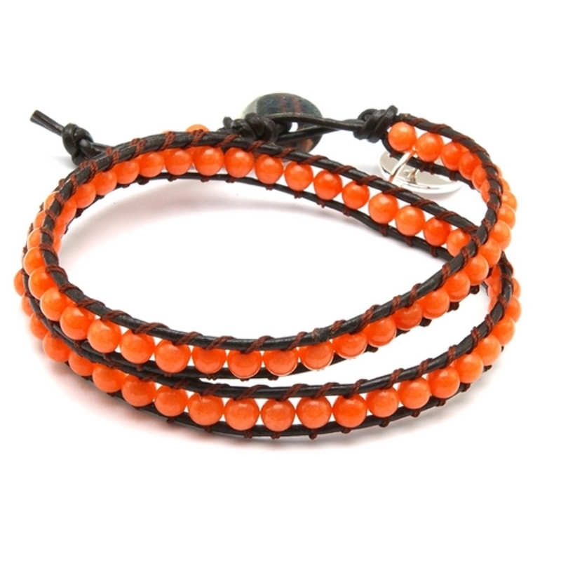 Armband wrap met steenkralen, oranje