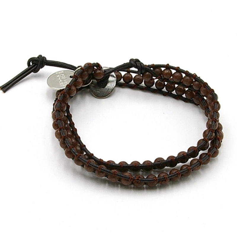 Armband wrap met steenkralen, donkerbruin