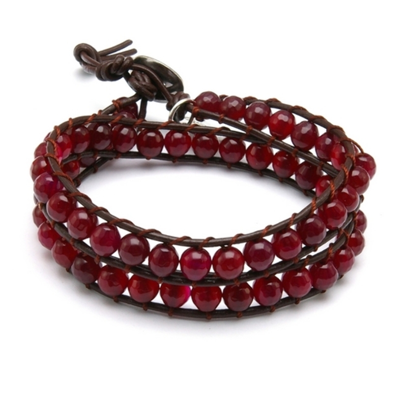 Armband wrap met agaat en natuurleer