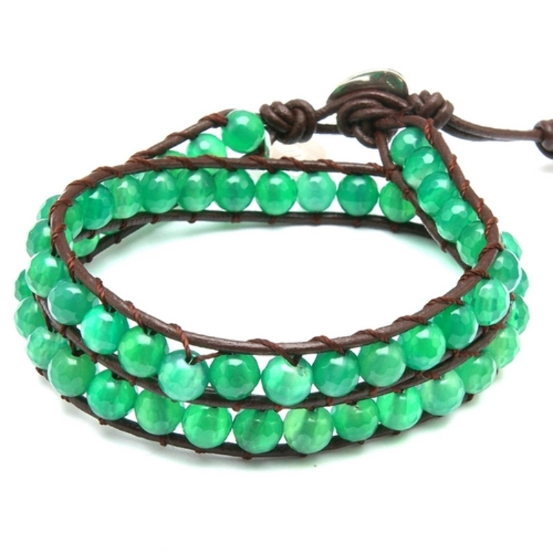 Armband wrap met agaat en natuurleer