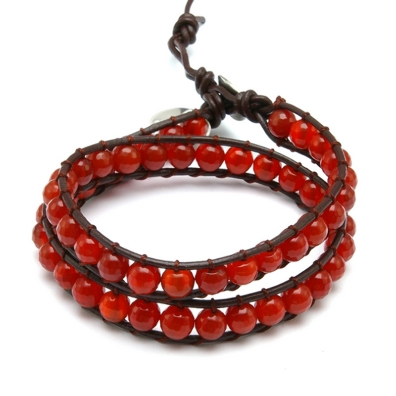 Armband wrap met agaat en natuurleer