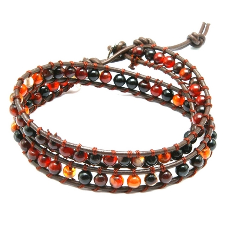 Armband wrap met agaat en natuurleer