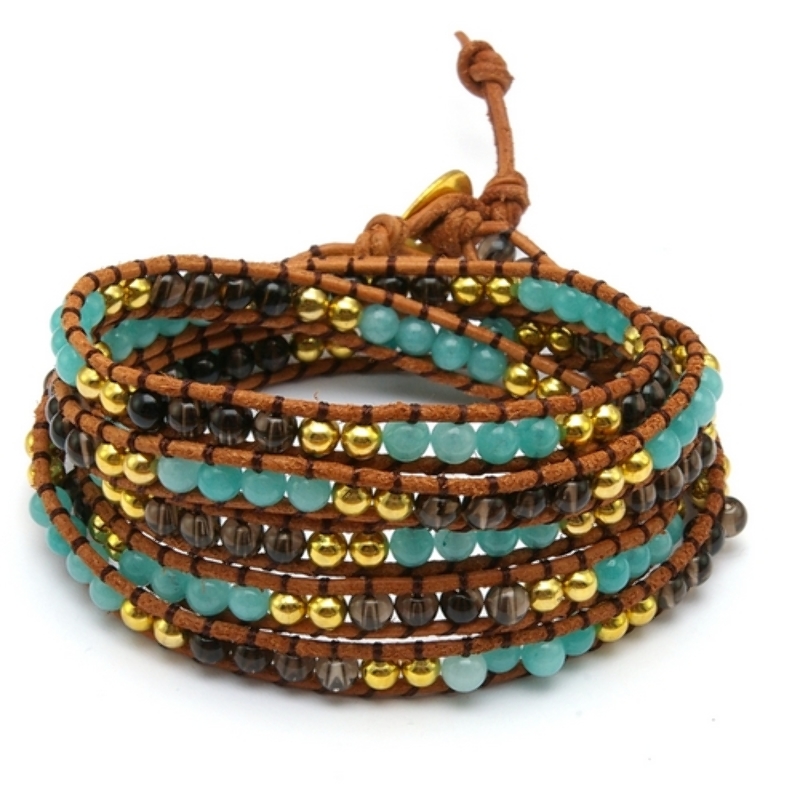 Armband wrap met turquoise, agaat en natuurleer Armband wrap met turquoise, agaat en natuurleer