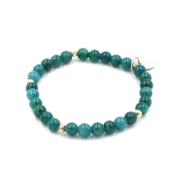 Armband 6mm steenkralen petrol met zilveren balletjes
