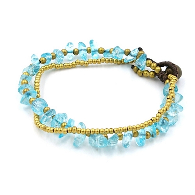 Armband 2 rij chips halfedelsteen en oudgoud kraaltjes