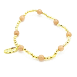 Armband 6mm steenkralen nude met verguld gouden balletjes