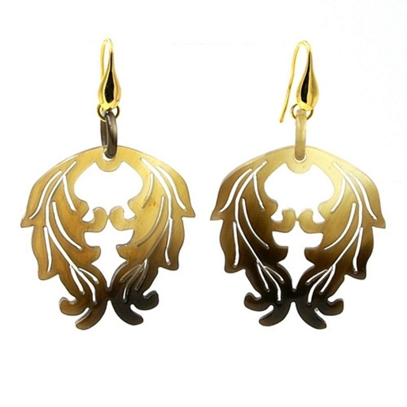 Oorbellen buffelhoorn naturel hangend ornament met zilver haakje