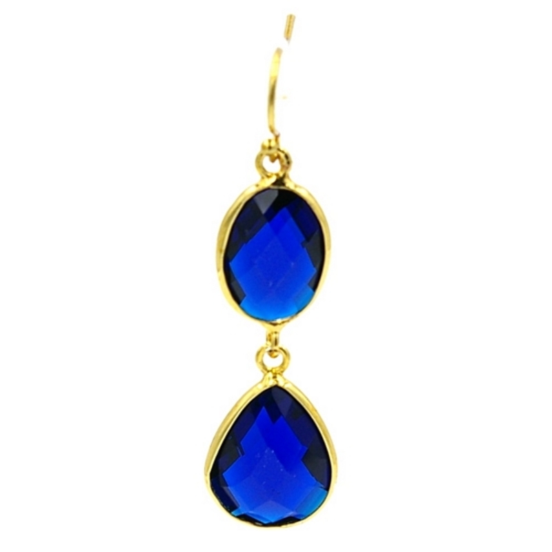 Oorbellen facet geslepen crystal ovaal met druppel eronder donkerblauw